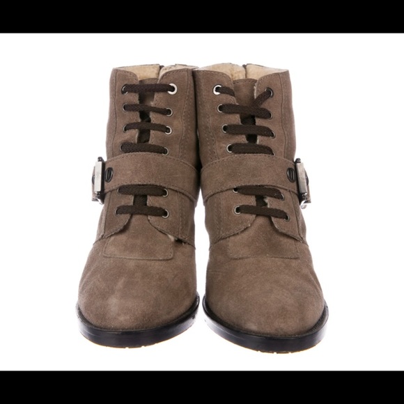 AQUATALIA Taupe Suede, Shearling-Lined Lace-Up Heeled Boots - 9.5 - Picture 1 of 5